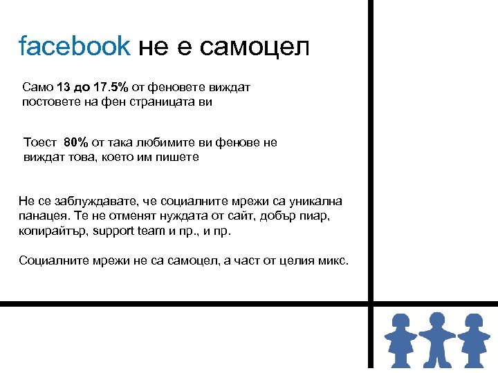 facebook не е самоцел. Само 13 до 17. 5% от феновете виждат постовете на