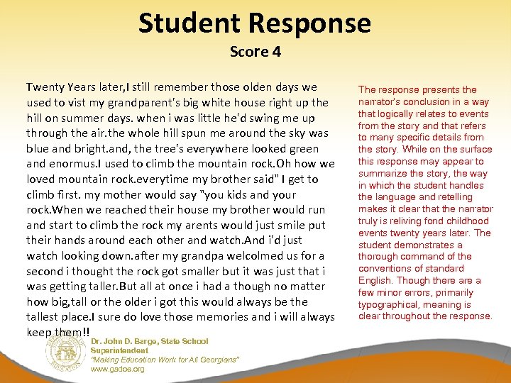 Student Response Score 4 Twenty Years later, I still remember those olden days we