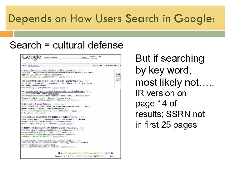 Depends on How Users Search in Google: Search = cultural defense But if searching