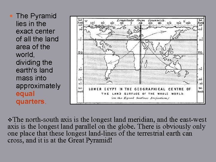  The Pyramid lies in the exact center of all the land area of