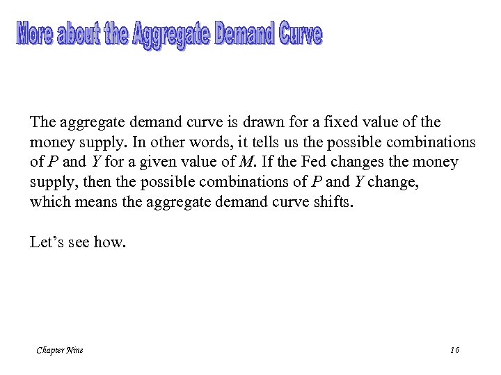 The aggregate demand curve is drawn for a fixed value of the money supply.