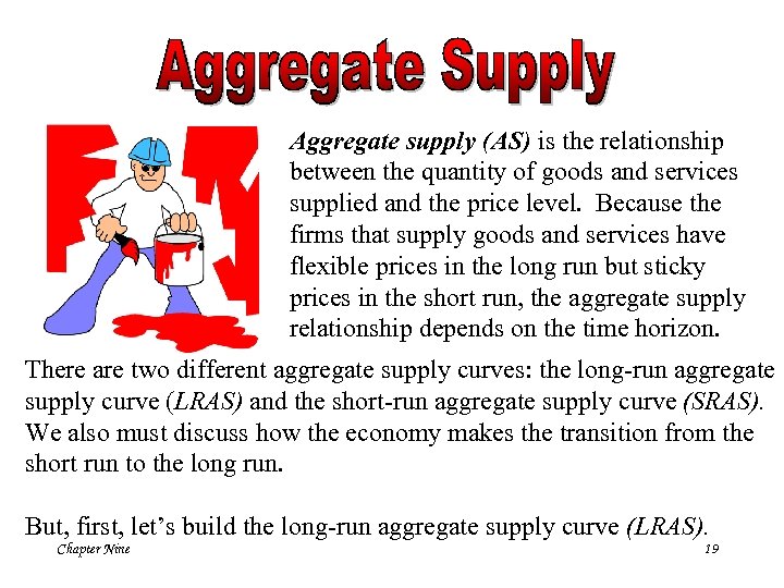 Aggregate supply (AS) is the relationship between the quantity of goods and services supplied