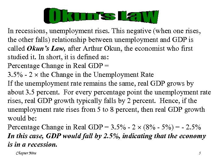 In recessions, unemployment rises. This negative (when one rises, the other falls) relationship between