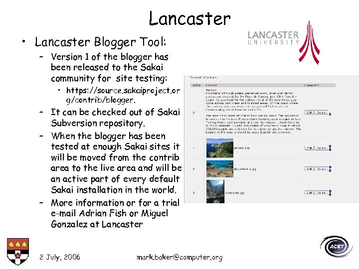Lancaster • Lancaster Blogger Tool: – Version 1 of the blogger has been released