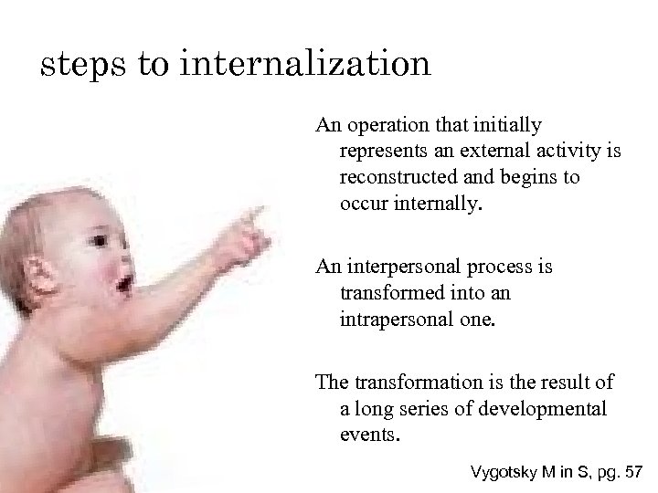 steps to internalization An operation that initially represents an external activity is reconstructed and