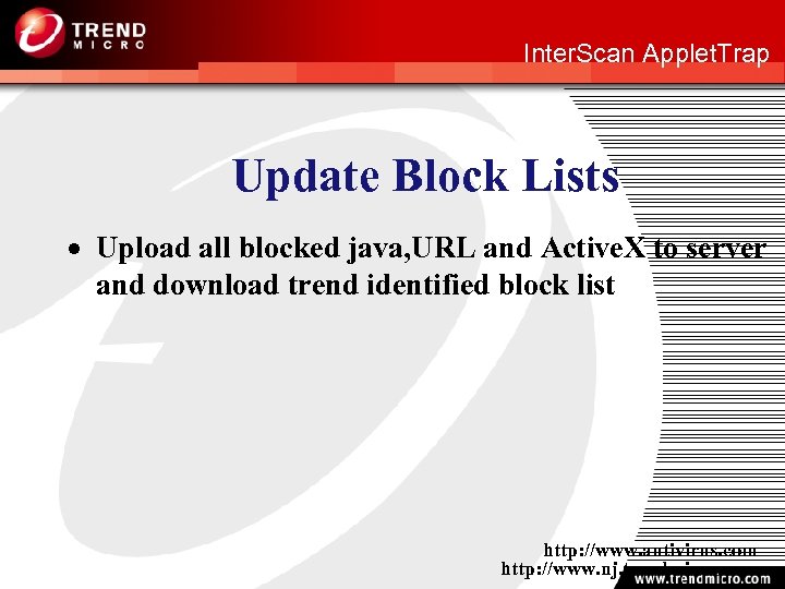 http: //www. nj. trendmicro. com Inter. Scan Applet. Trap Update Block Lists · Upload