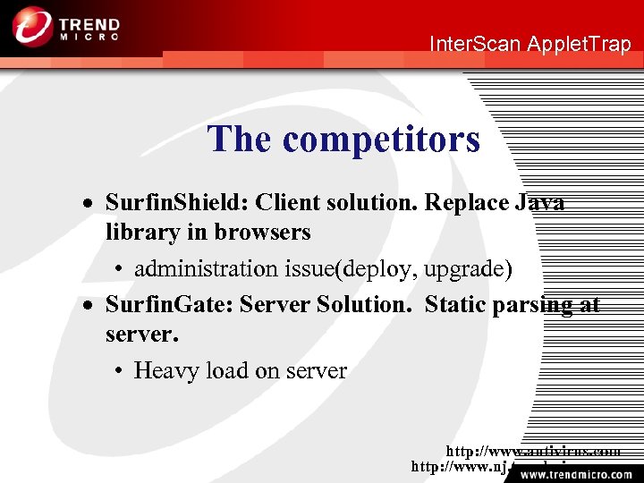 http: //www. nj. trendmicro. com Inter. Scan Applet. Trap The competitors · Surfin. Shield: