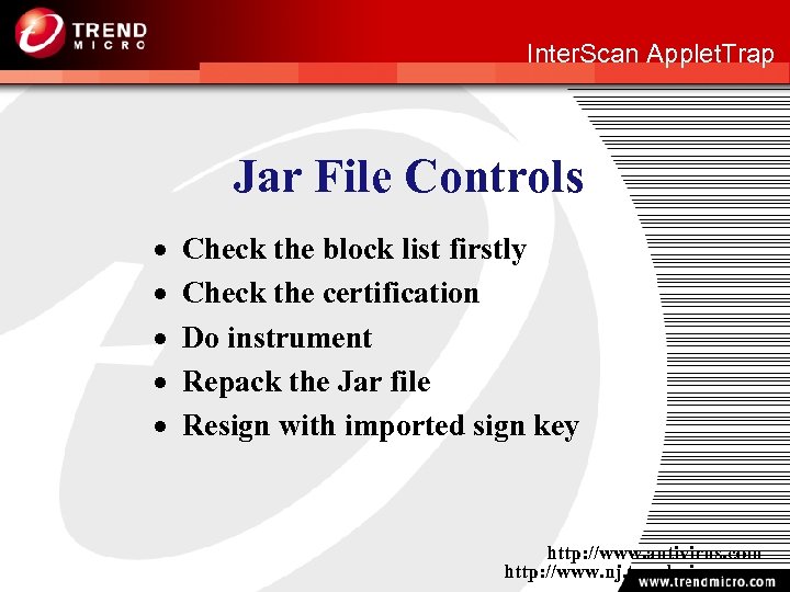 http: //www. nj. trendmicro. com Inter. Scan Applet. Trap Jar File Controls · ·