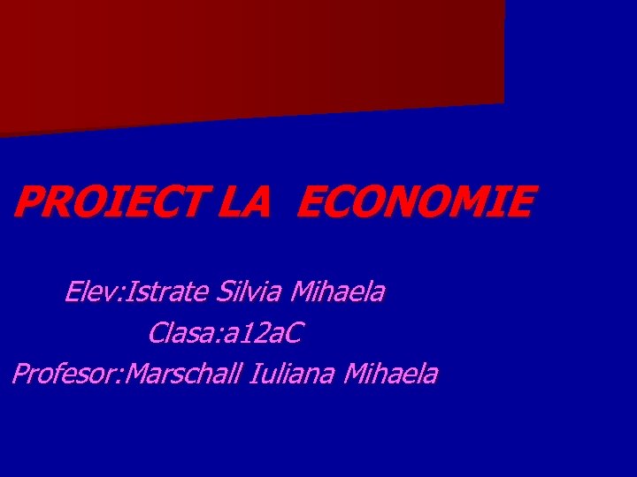 PROIECT LA ECONOMIE Elev: Istrate Silvia Mihaela Clasa: a 12 a. C Profesor: Marschall