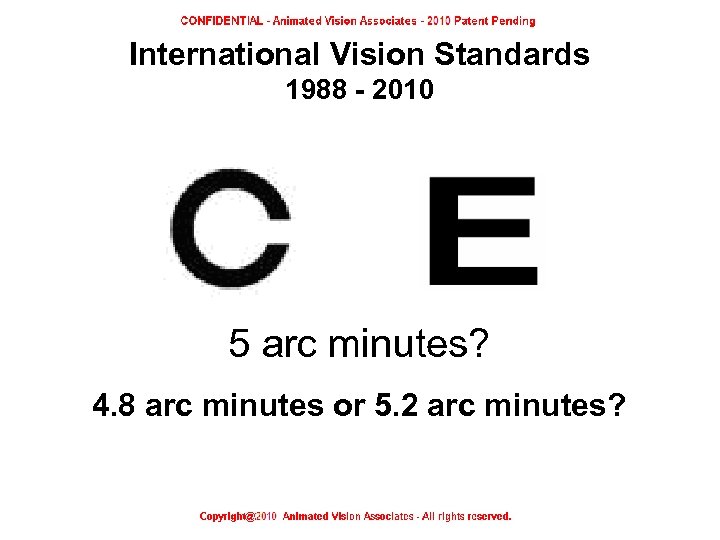 International Vision Standards 1988 - 2010 5 arc minutes? 4. 8 arc minutes or