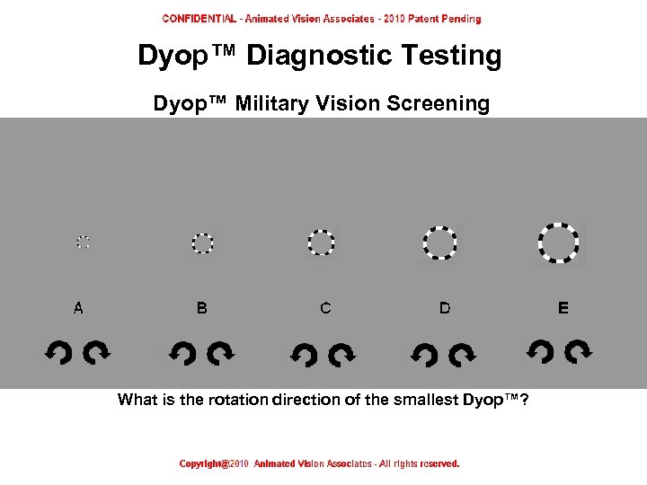 Dyop™ Diagnostic Testing Dyop™ Military Vision Screening What is the rotation direction of the