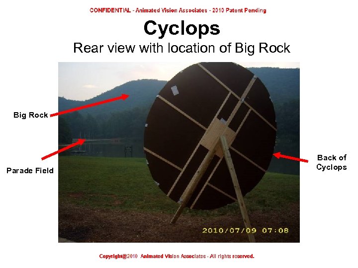 Cyclops Rear view with location of Big Rock Back of Cyclops Parade Field Rear