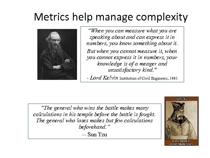 Metrics help manage complexity “When you can measure what you are speaking about and
