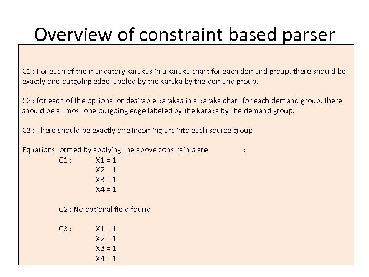 Overview of constraint based parser C 1 : For each of the mandatory karakas