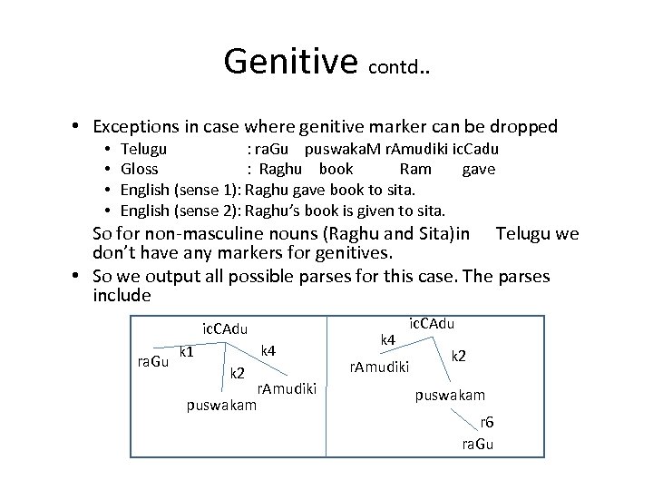 Genitive contd. . • Exceptions in case where genitive marker can be dropped •