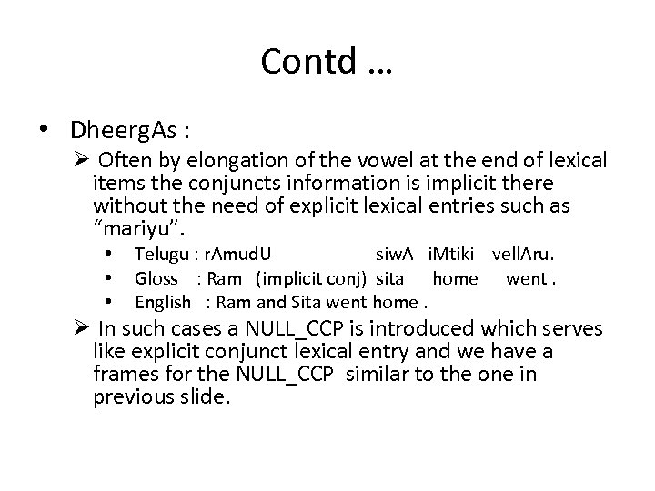 Contd … • Dheerg. As : Ø Often by elongation of the vowel at
