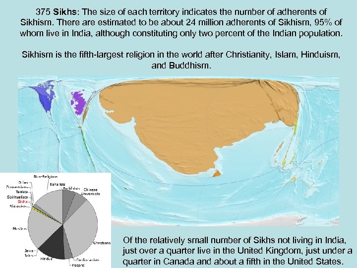 375 Sikhs: The size of each territory indicates the number of adherents of Sikhism.