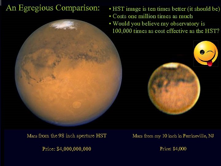 An Egregious Comparison: • HST image is ten times better (it should be) •