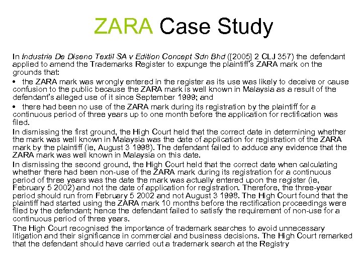 ZARA Case Study In Industria De Diseno Textil SA v Edition Concept Sdn Bhd