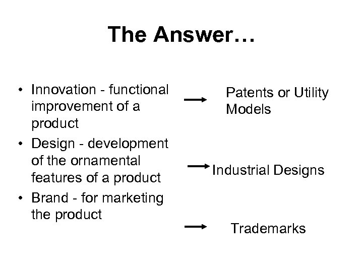 The Answer… • Innovation - functional improvement of a product • Design - development