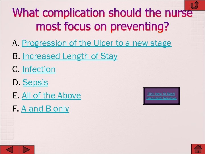 What complication should the nurse most focus on preventing? A. Progression of the Ulcer