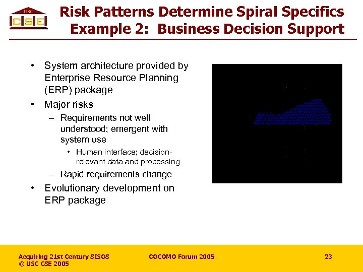 Risk Patterns Determine Spiral Specifics Example 2: Business Decision Support • System architecture provided