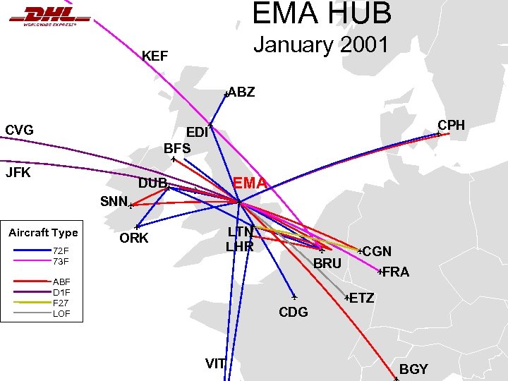 EMA HUB January 2001 KEF ABZ CVG CPH EDI BFS JFK EMA DUB SNN