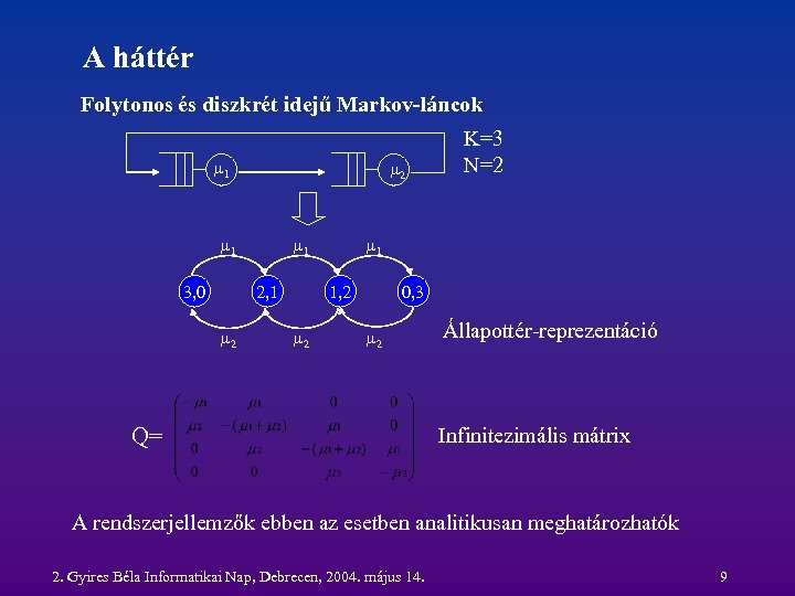 A háttér Folytonos és diszkrét idejű Markov-láncok m 1 m 2 m 1 3,