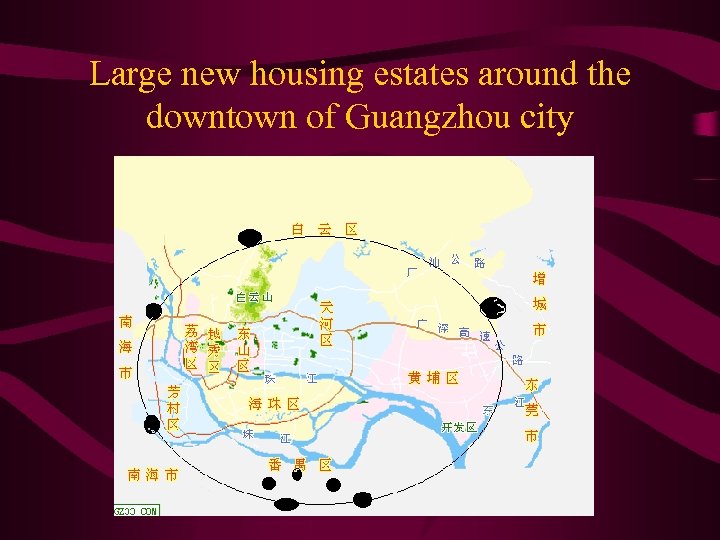 Large new housing estates around the downtown of Guangzhou city 