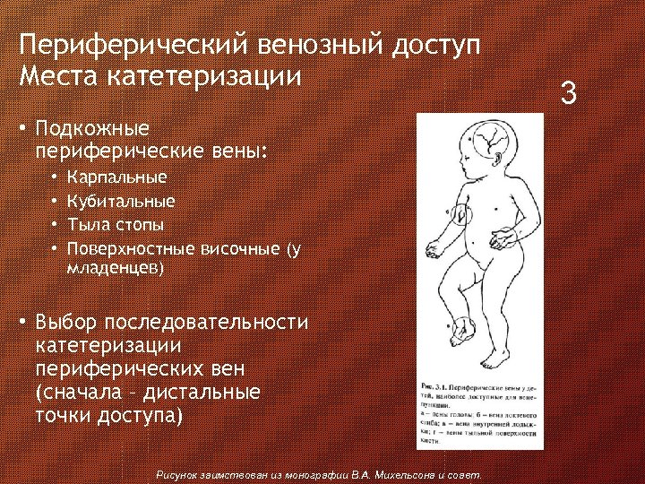 Периферический венозный доступ Места катетеризации • Подкожные периферические вены: • • Карпальные Кубитальные Тыла