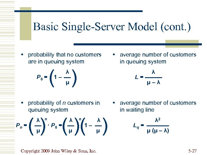 Basic Single-Server Model (cont. ) w probability that no customers are in queuing system