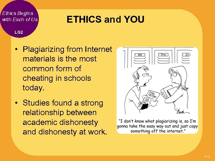 Ethics Begins with Each of Us ETHICS and YOU LG 2 • Plagiarizing from