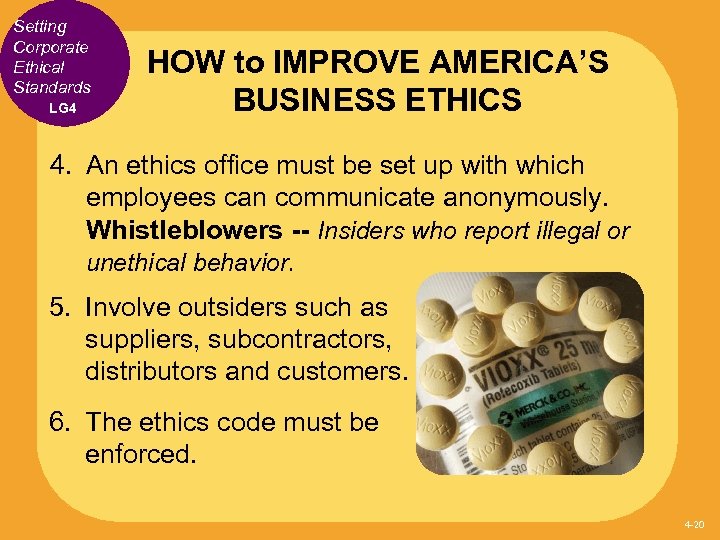 Setting Corporate Ethical Standards LG 4 HOW to IMPROVE AMERICA’S BUSINESS ETHICS 4. An