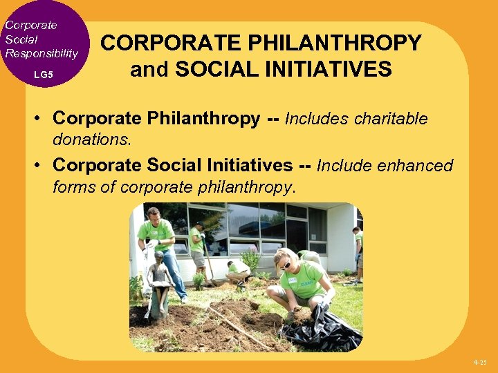 Corporate Social Responsibility LG 5 CORPORATE PHILANTHROPY and SOCIAL INITIATIVES • Corporate Philanthropy --