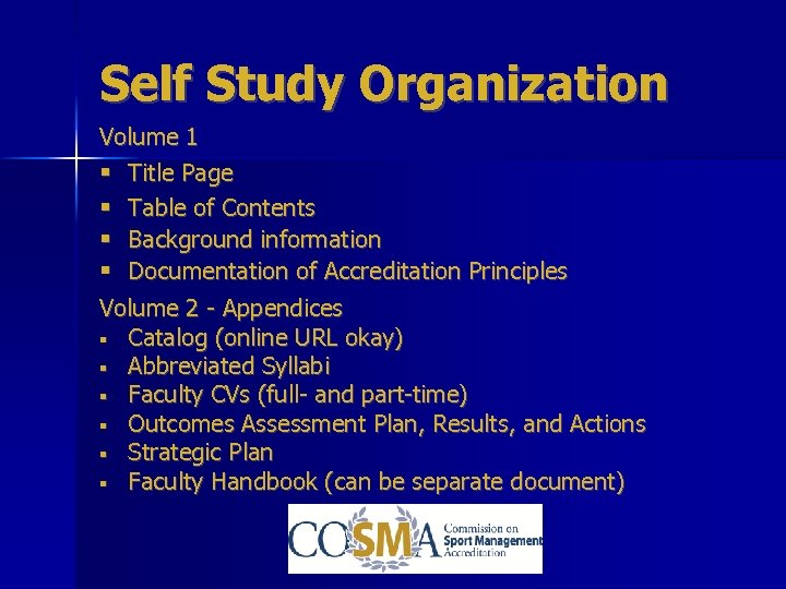 Self Study Organization Volume 1 § Title Page § Table of Contents § Background