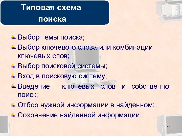 Комбинации ключевых слов. Отбор нужной информации. Выбор слово.