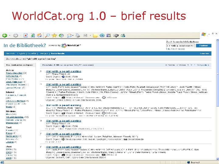World. Cat. org 1. 0 – brief results 33 