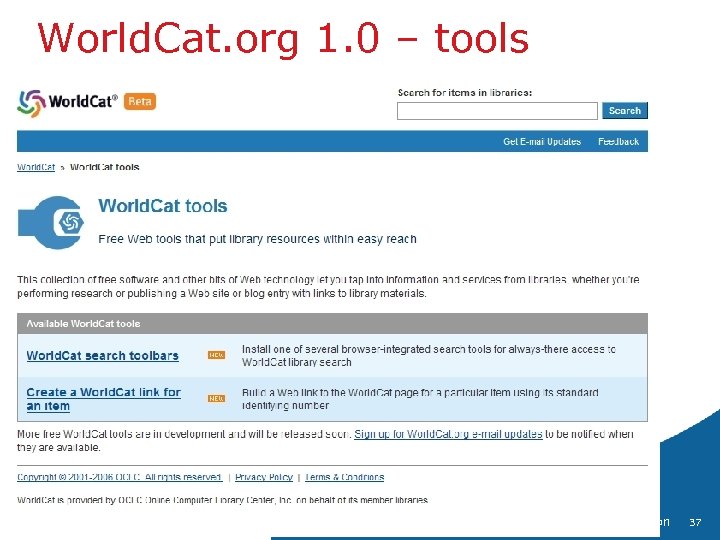 World. Cat. org 1. 0 – tools 37 
