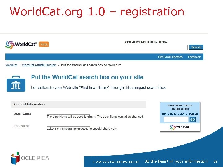 World. Cat. org 1. 0 – registration 38 