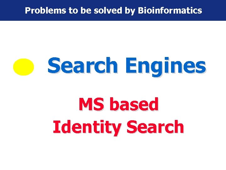 Problems to be solved by Bioinformatics Search Engines MS based Identity Search 