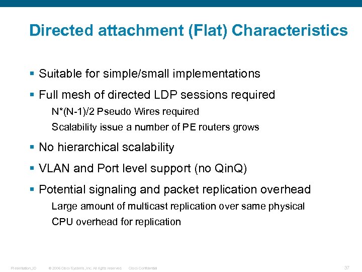 Directed attachment (Flat) Characteristics § Suitable for simple/small implementations § Full mesh of directed