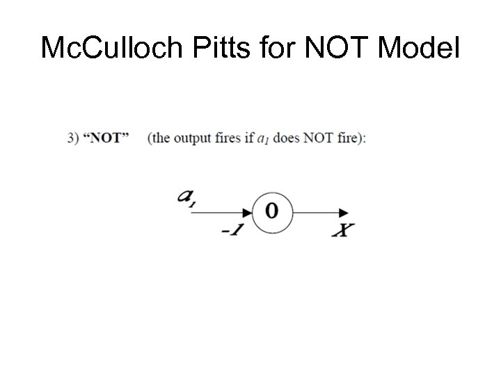 Mc. Culloch Pitts for NOT Model 