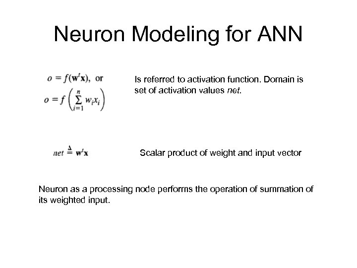 Neuron Modeling for ANN Is referred to activation function. Domain is set of activation