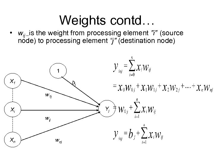 Weights contd… • wij –is the weight from processing element ”i” (source node) to