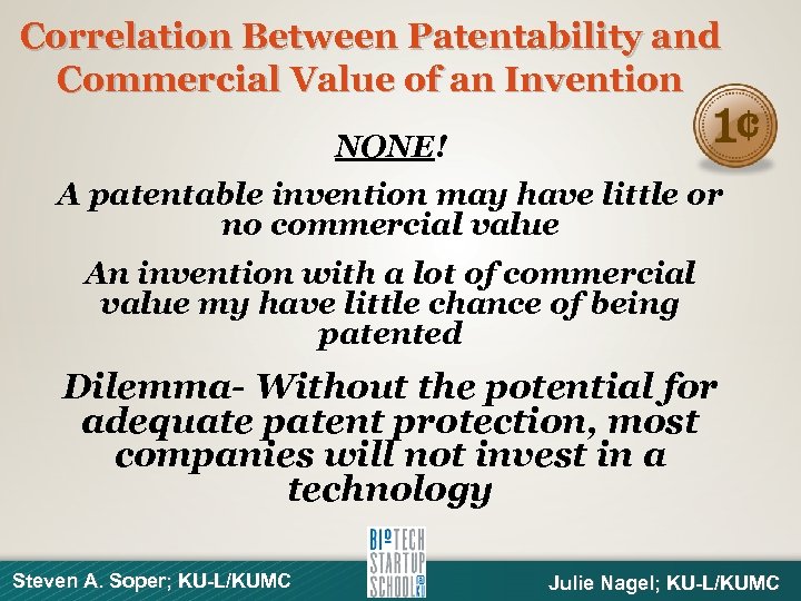 Correlation Between Patentability and Commercial Value of an Invention NONE! A patentable invention may