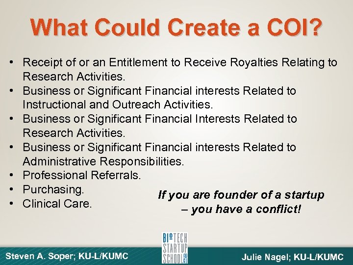 What Could Create a COI? • Receipt of or an Entitlement to Receive Royalties