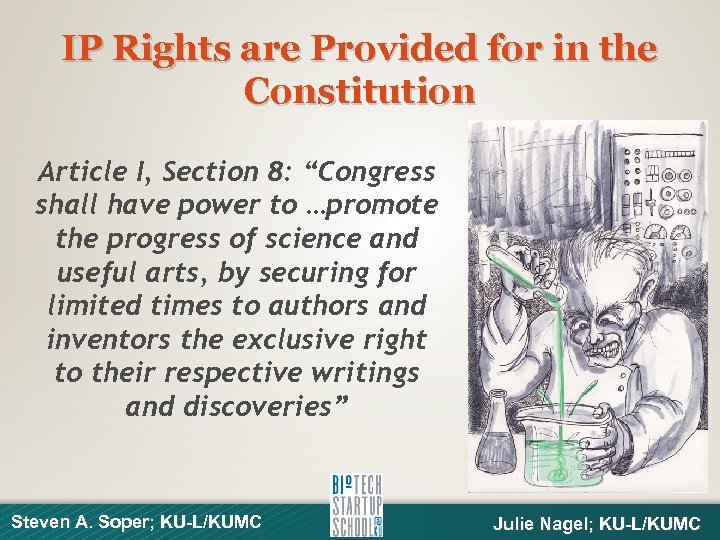 IP Rights are Provided for in the Constitution Article I, Section 8: “Congress shall