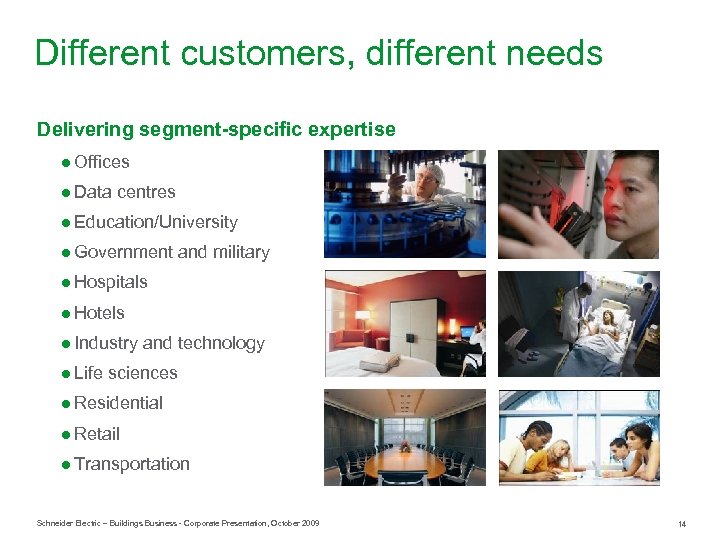 Different customers, different needs Delivering segment-specific expertise ● Offices ● Data centres ● Education/University