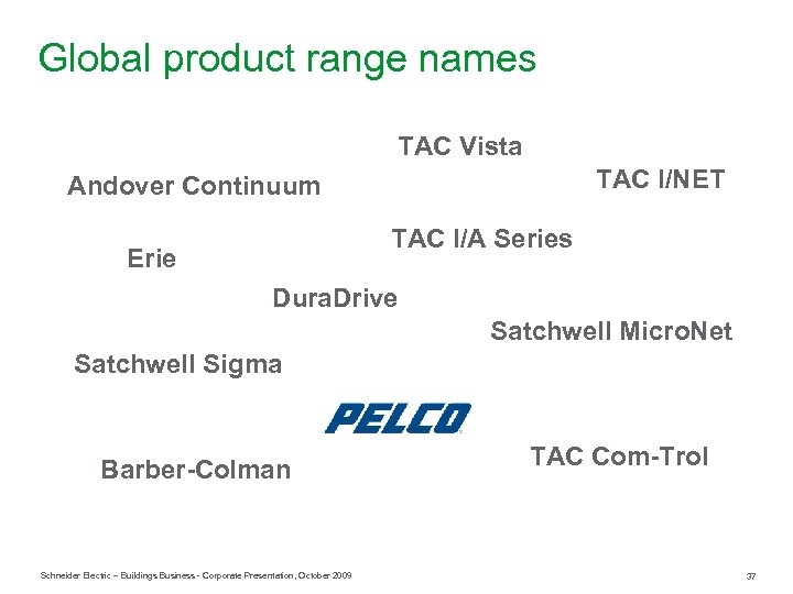 Global product range names TAC Vista TAC I/NET Andover Continuum TAC I/A Series Erie
