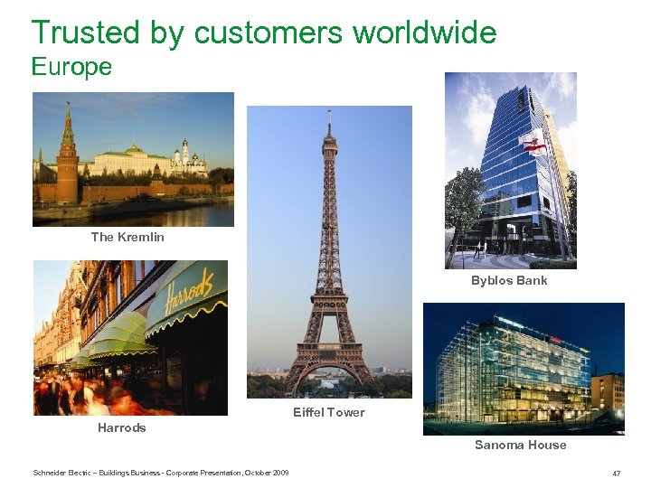 Trusted by customers worldwide Europe The Kremlin Byblos Bank Eiffel Tower Harrods Sanoma House